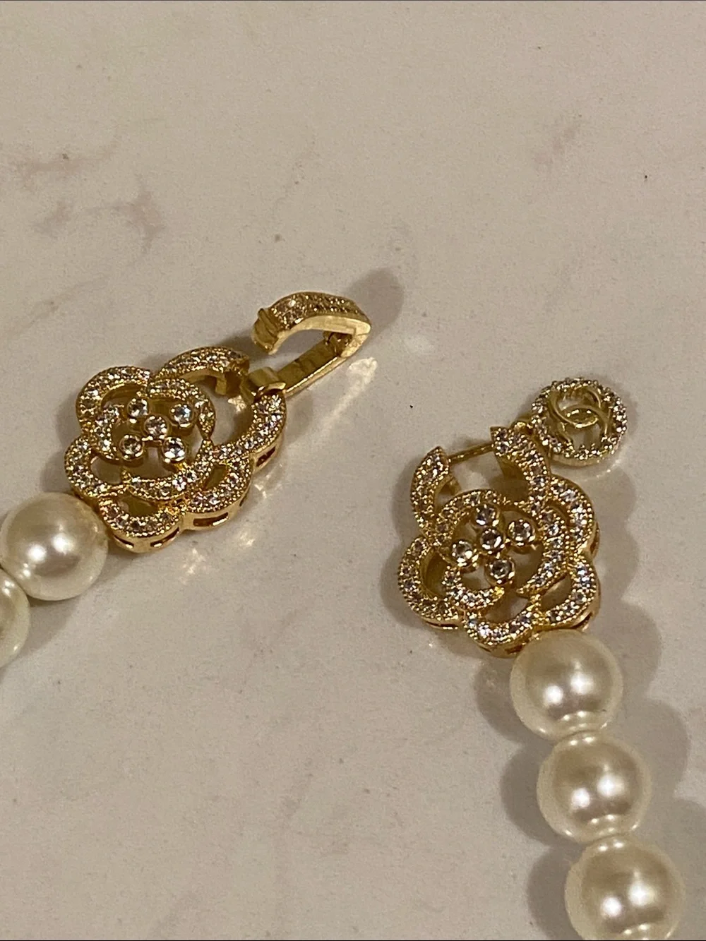 Vintage Ivory Pearl Choker Necklace with Gold CC Pearl Pendant